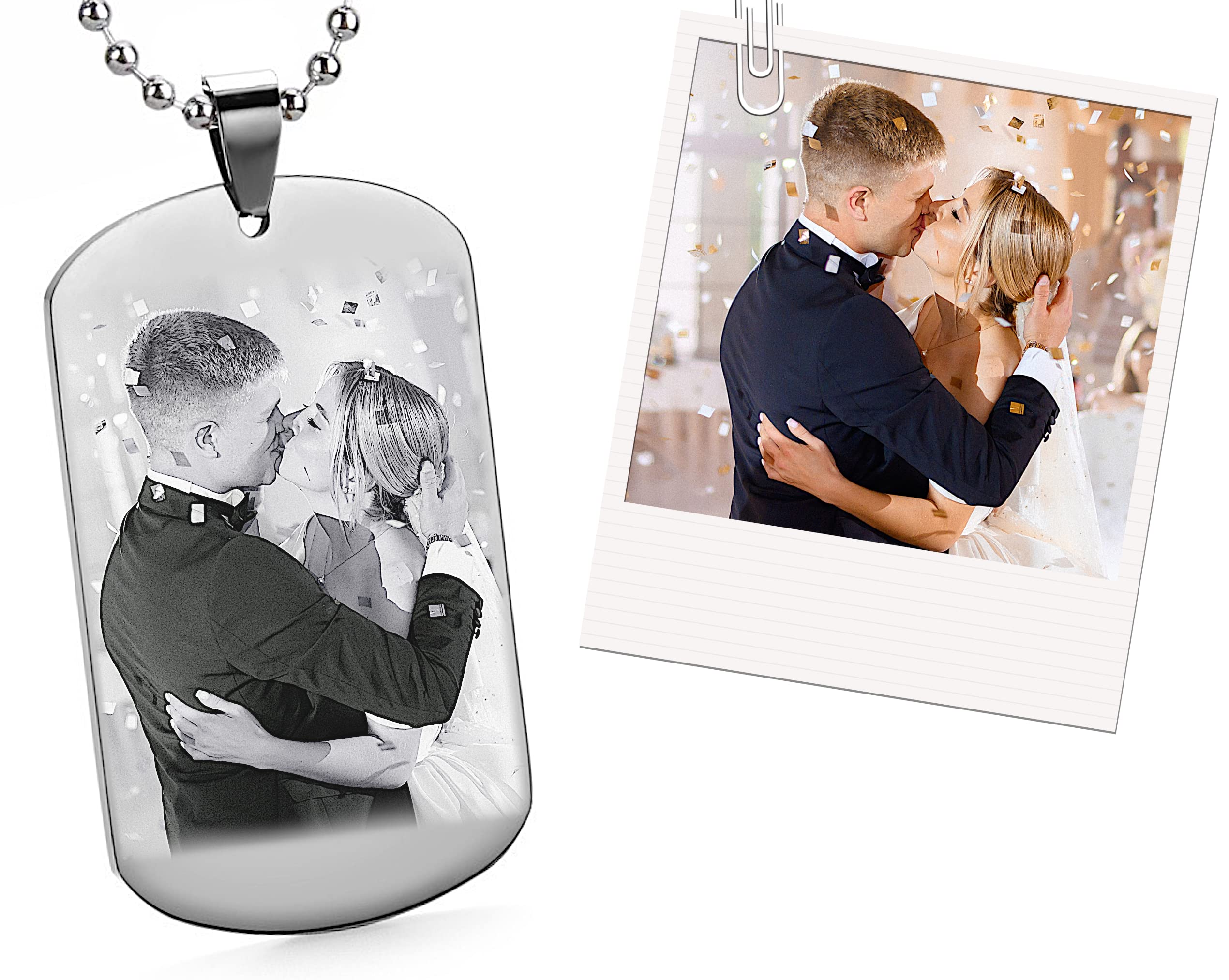 Personalized Photo Engraved Dog Tag | Pendant With Necklace | Stainless Steel | Silver | Special Jewelry Gift 4 Wedding Baby and Love | Customized | Most Beautiful Memory