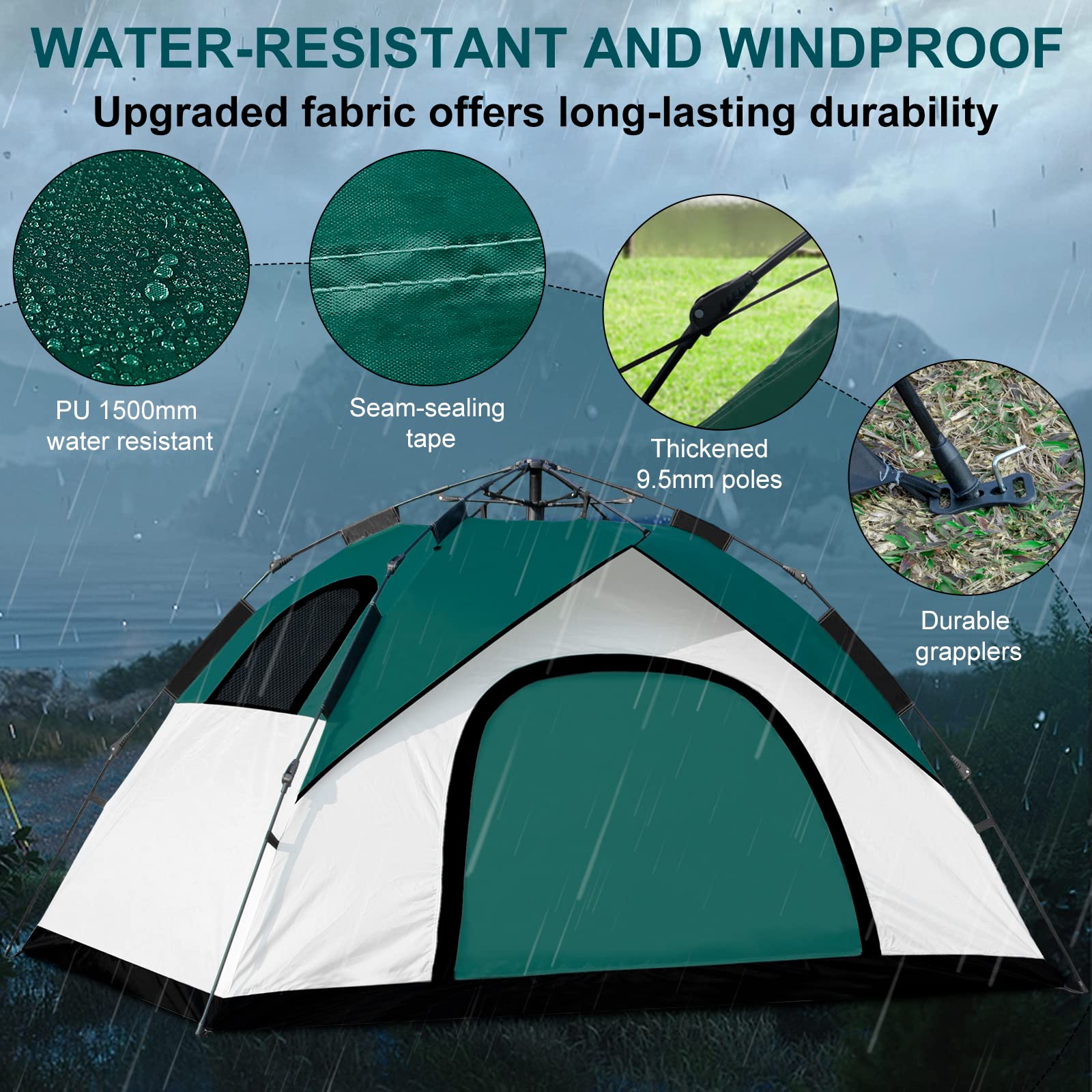 anngrowy Camping Tent 2 Person Instant Family Tent Pop Up Tents for Camping Waterproof Portable Hiking Camp Tent Lightweight Tent for Backpacking Small Tent 4 Season Windproof Quick Compact Dome Tent