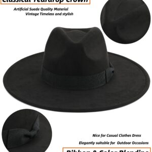 Pro Celia Big Wide Brim Fedora Hat for Women Large Felt Panama Rancher Hat (Black)