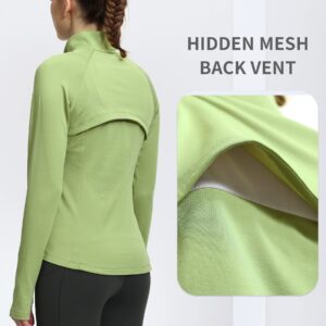 Hiverlay Women's Thermal Fleece Half Zip Thumbholes Long Sleeve Running Pullover Equestrian Shirt for Cold Weather Green XL