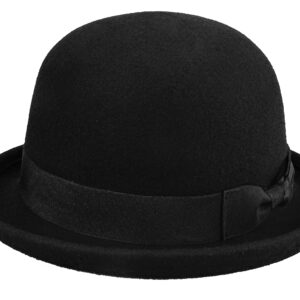 INOGIH Wool Derby Hat Round Cloche Hat for Men and Women Black Bowler Hat Upturn Brim Church Hat