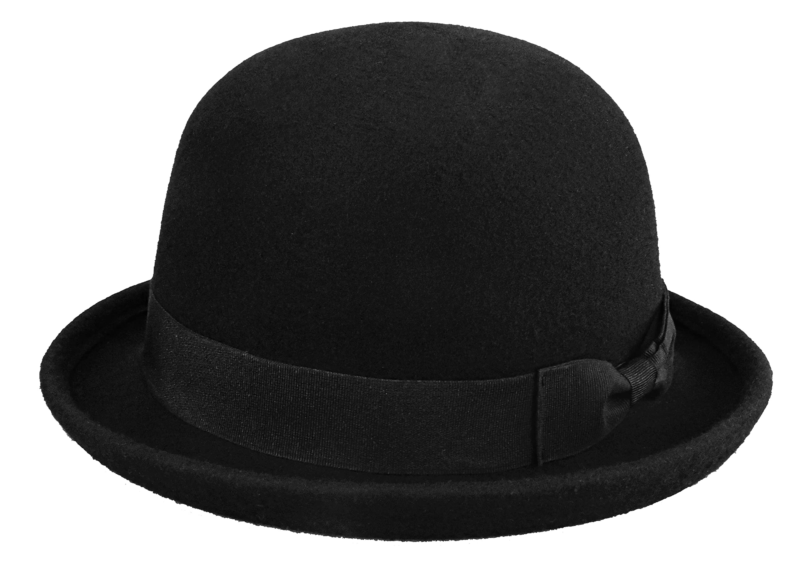 INOGIH Wool Derby Hat Round Cloche Hat for Men and Women Black Bowler Hat Upturn Brim Church Hat