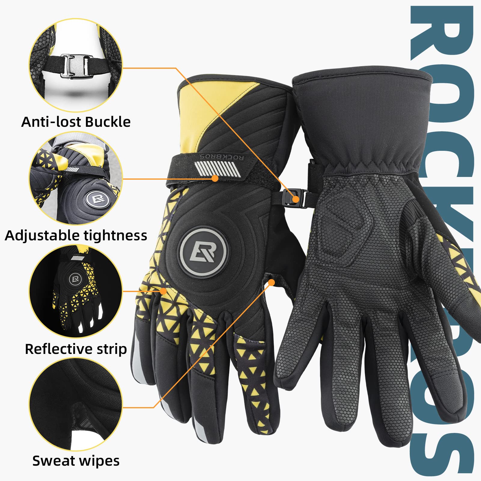 ROCKBROS Winter Thermal Cycling Gloves Touch Screen Men Women Gloves Windproof Ski Snow Anti-Slip Warm Gloves for Cold Weather