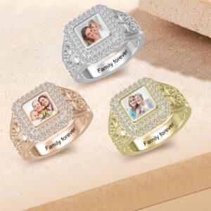 BAUMA AUTO Personalized Photo Signet Ring Custom Picture Engraved Name Ring for Women Mom Grandma Friends Jewelry Gift (Style 1)