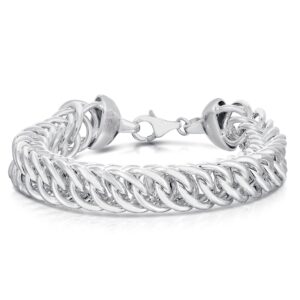 savlano 925 sterling silver 10mm rombo double cuban curb chain bracelet -7.5 inch hollow cuban curb bracelet for women - made in italy comes with gift box