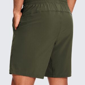 CRZ YOGA Men's 2 in 1 Running Shorts with Liner 9'' Quick Dry Workout Sports Athletic Shorts with Pockets Dark Olive Medium