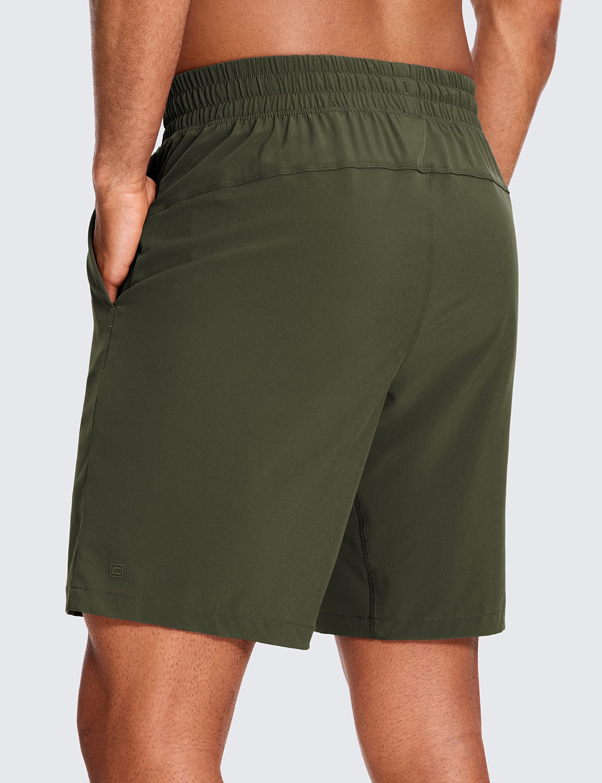 CRZ YOGA Men's 2 in 1 Running Shorts with Liner 9'' Quick Dry Workout Sports Athletic Shorts with Pockets Dark Olive Medium