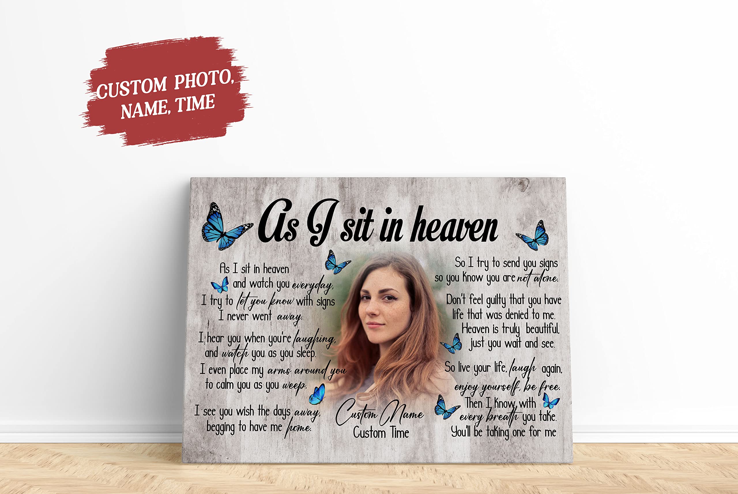 Personalized Memorial Gifts for Loss of Loved one, Meaningful Sympathy Gift for Loss of Sister Daughter Mom Dad - As I Sit In Heaven Canvas - VTQ43 (10x8 inch)