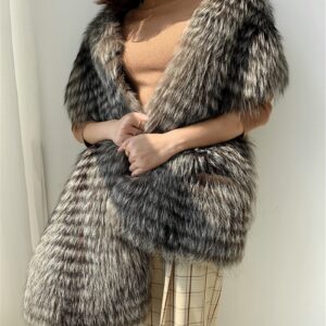 LO-01 Big Fluffy Fur Shawl Scarf With Real Silver Fox Qualitied Fur For Women Autumn Winter Spring Skiing Warm Wear Furry Collar Fuzzy Big Wrap Scarf (One Size, Silver Fox)