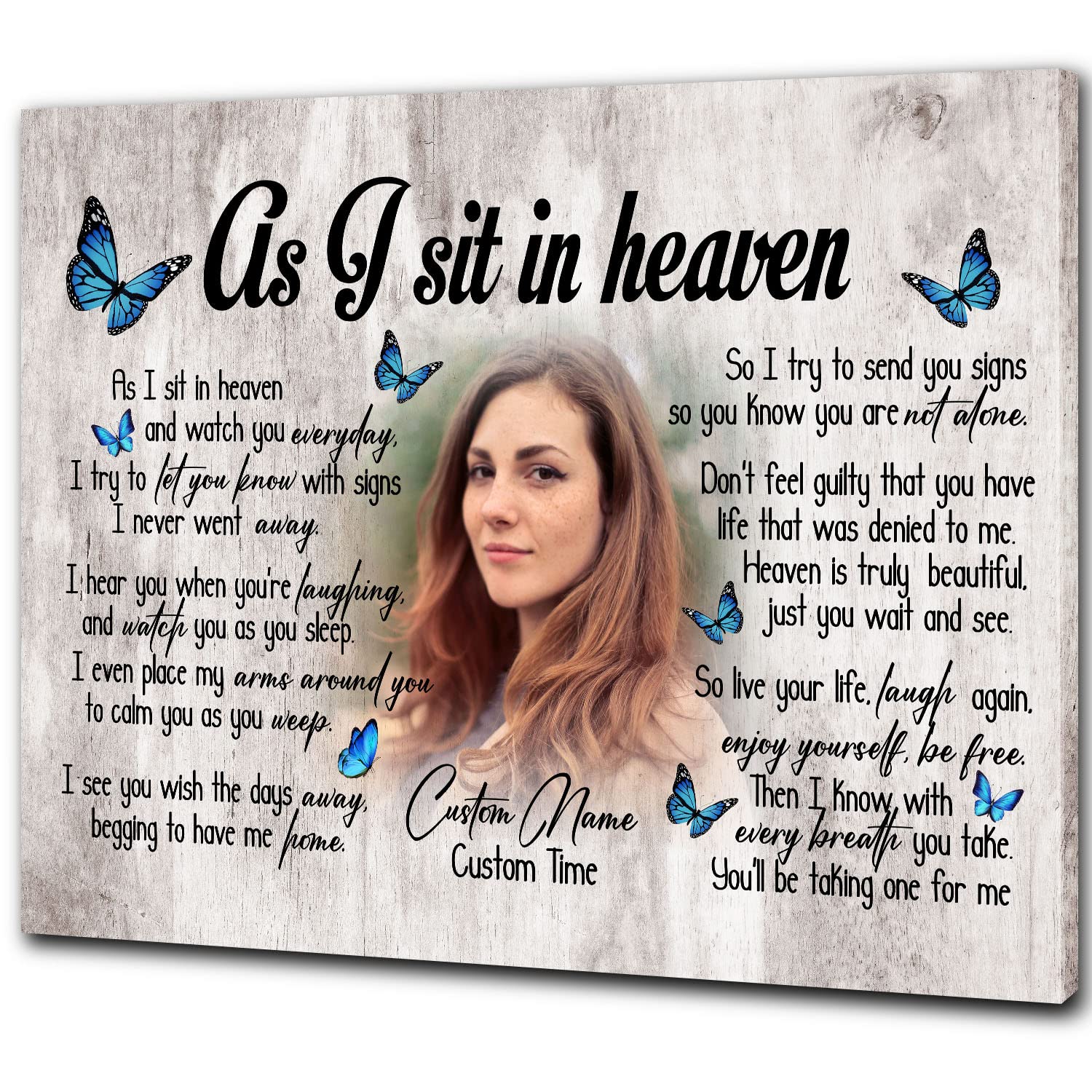 Personalized Memorial Gifts for Loss of Loved one, Meaningful Sympathy Gift for Loss of Sister Daughter Mom Dad - As I Sit In Heaven Canvas - VTQ43 (10x8 inch)