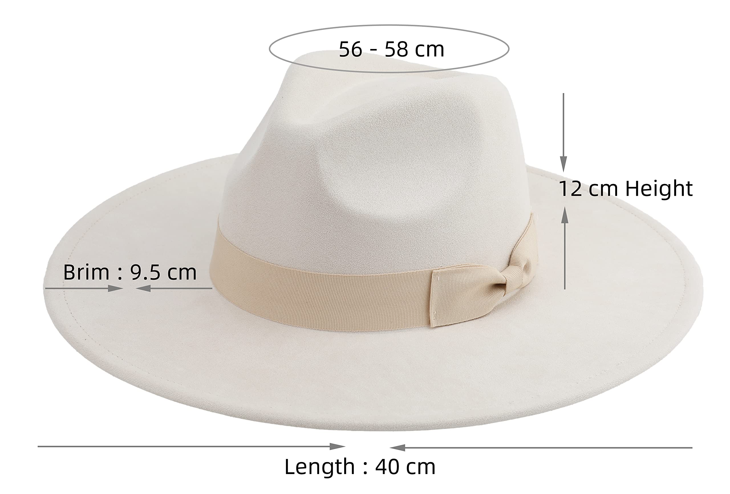 Pro Celia Big Wide Brim Fedora Hat for Women Large Felt Panama Rancher Hat (Ivory)