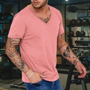 Mens V Neck T Shirt Fashion Casual Quick Dry Breathable Sweat Wicking Short Sleeve Top The T Shirts for Men (Pink, XXXL)