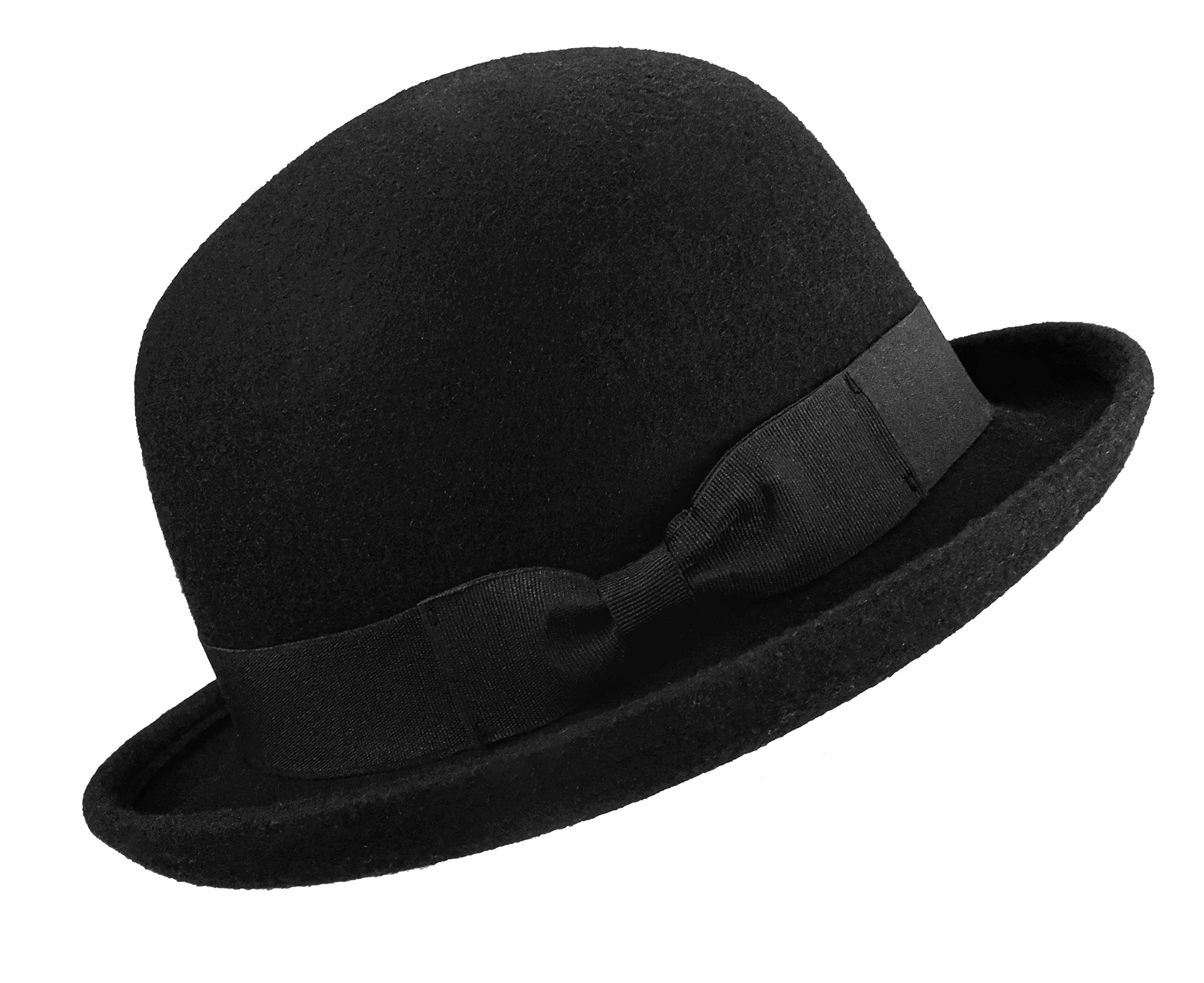 INOGIH Wool Derby Hat Round Cloche Hat for Men and Women Black Bowler Hat Upturn Brim Church Hat