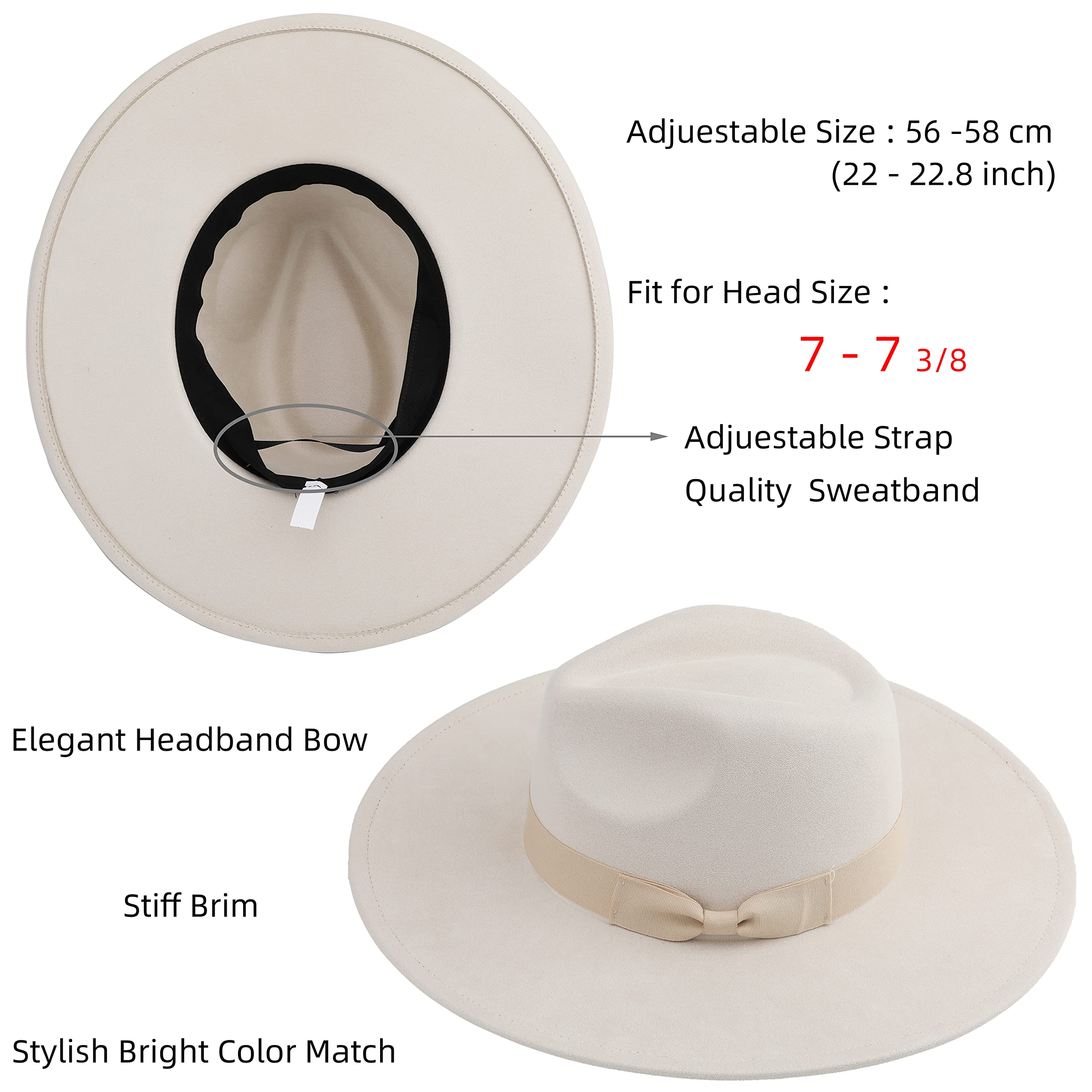 Pro Celia Big Wide Brim Fedora Hat for Women Large Felt Panama Rancher Hat (Ivory)