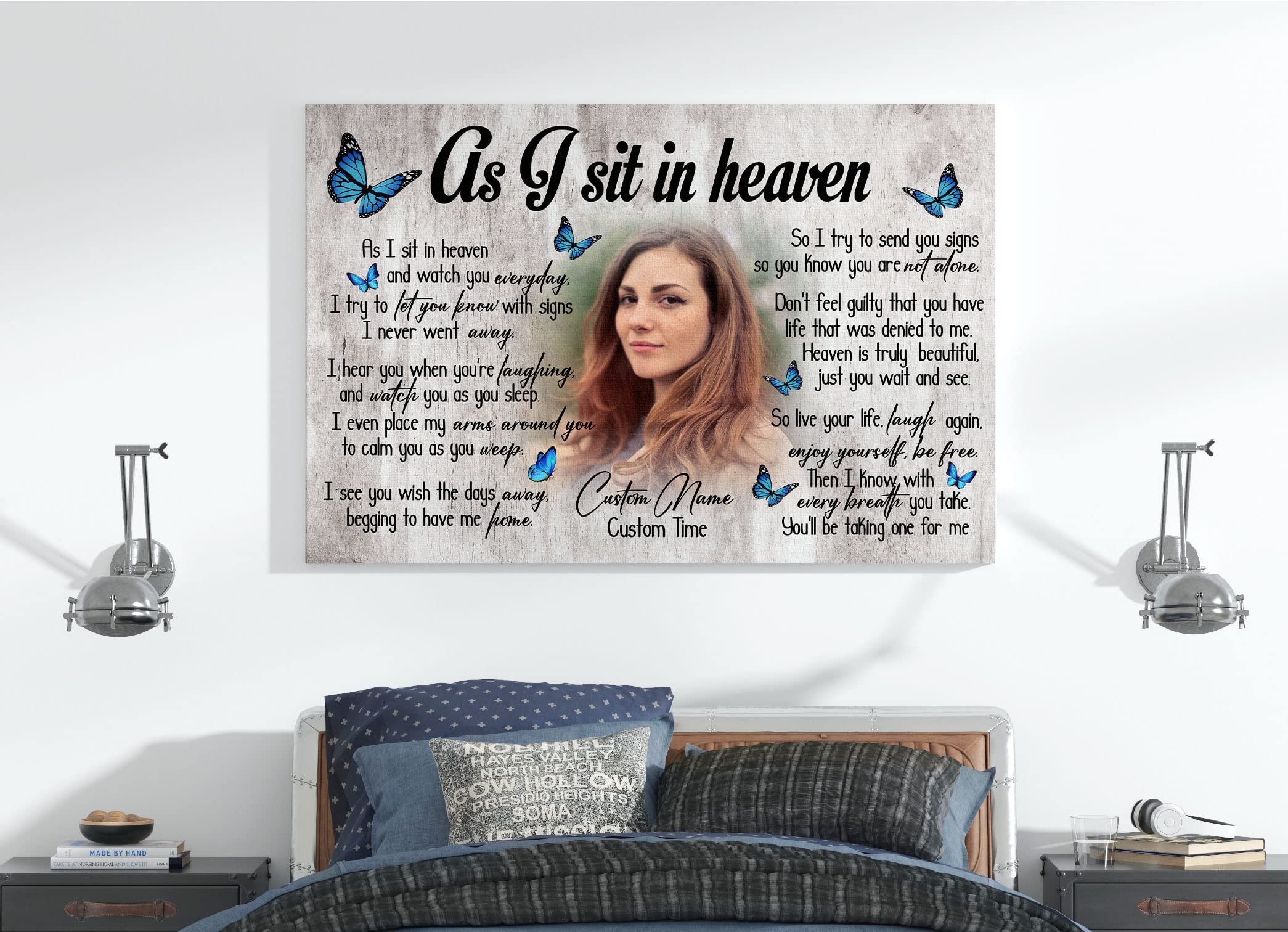 Personalized Memorial Gifts for Loss of Loved one, Meaningful Sympathy Gift for Loss of Sister Daughter Mom Dad - As I Sit In Heaven Canvas - VTQ43 (10x8 inch)