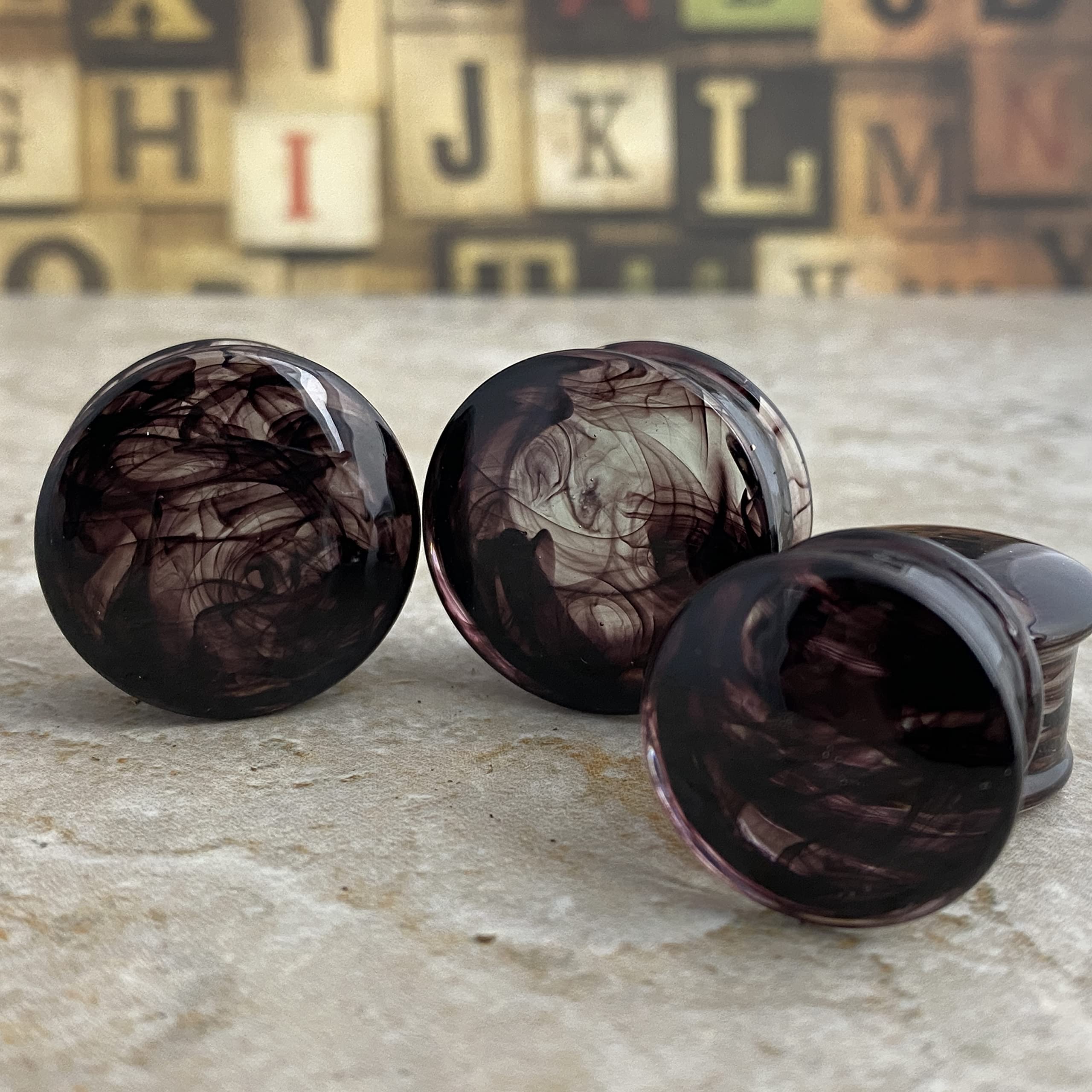 Mystic Metals Body Jewelry Pair of Smokey Swirl Glass Double Flare Plugs (PG-582) (00g (10mm))