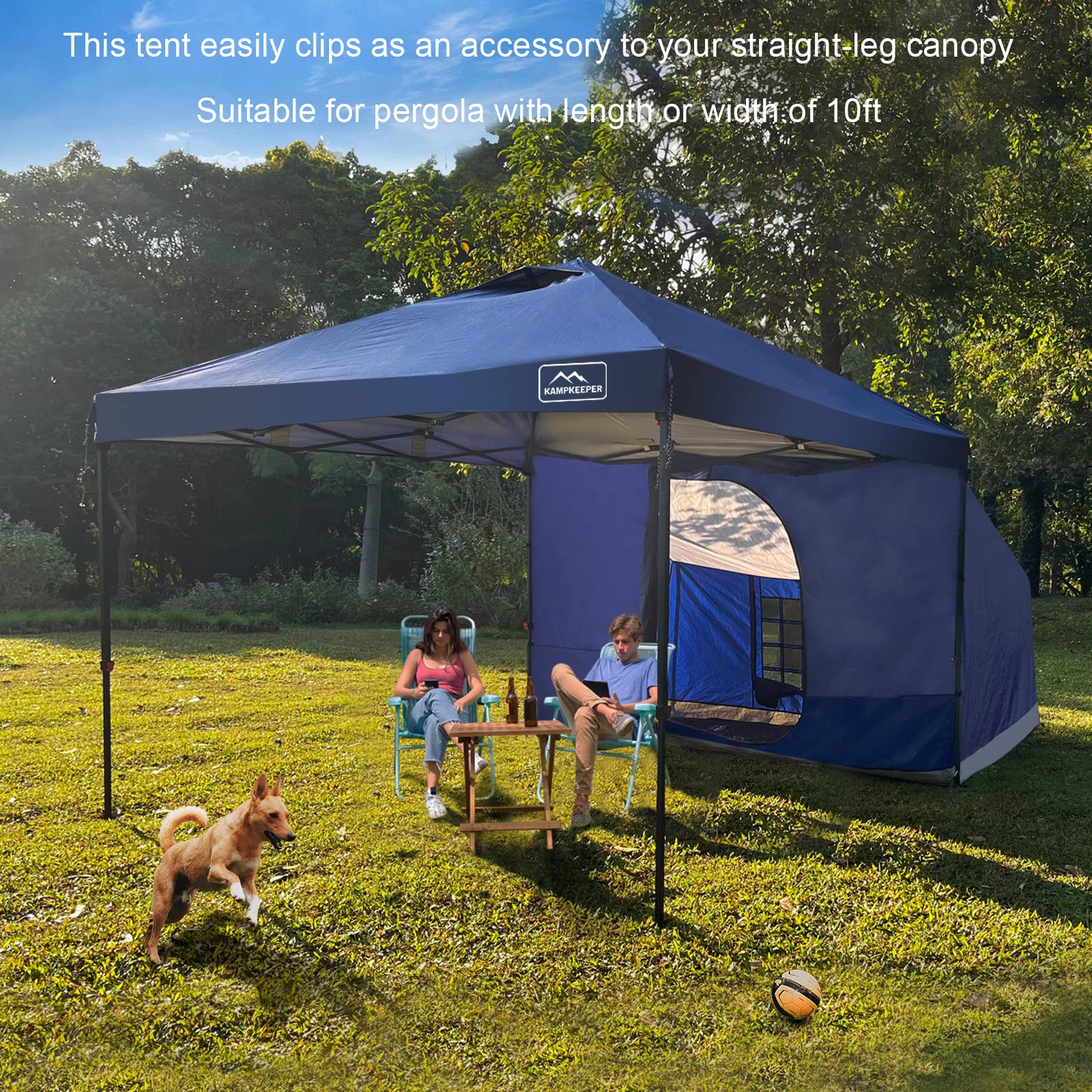 KAMPKEEPER Side Tent,Camping Tent for 10' x 10' Pop Up Canopy, Easy Set Up Gazebo,Compatible with 10' Wide Tents (Blue) Only Side Tent