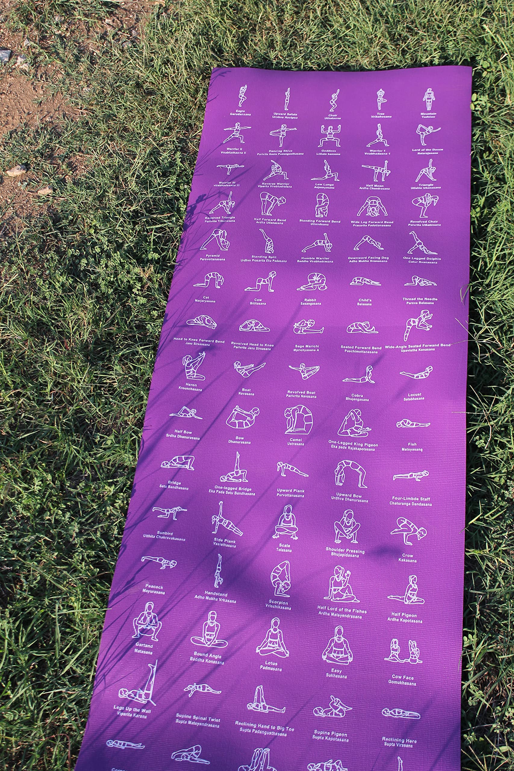 Beginner Instructional Yoga Mat with Poses Printed On It - 75 Illustrated Yoga Poses & 75 Stretches - Non Slip - Yoga Mat For All Genders