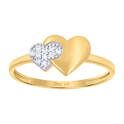 10k Two tone Gold Womens CZ Cubic Zirconia Simulated Diamond Double Love Hearts Ring Measures 7.5mm Long Jewelry for Women