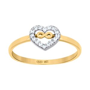 10k two tone gold womens cz cubic zirconia simulated diamond love symbol infinity heart ring measures 7mm long jewelry for women