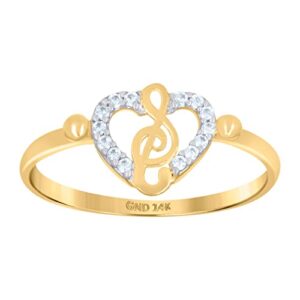 14k two tone gold womens cz cubic zirconia simulated diamond treble clef love heart ring measures 8.5mm long jewelry for women