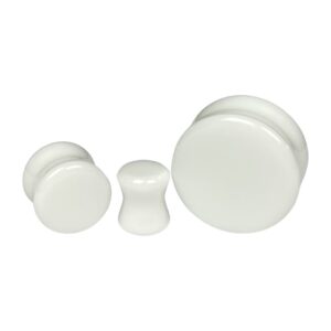 Mystic Metals Body Jewelry Pair of White Glass Double Flare Plugs (PG-586) (7/8" (22mm))