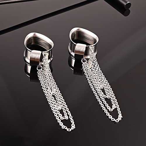 Atomhole 2PCS Teardrop Ear Tunnels Plugs with Chains Hypoallergenic Ear Gauges 316 Stainless Steel Ear Stretcher Expander Piercing Body Jewelry