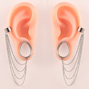 Atomhole 2PCS Teardrop Ear Tunnels Plugs with Chains Hypoallergenic Ear Gauges 316 Stainless Steel Ear Stretcher Expander Piercing Body Jewelry