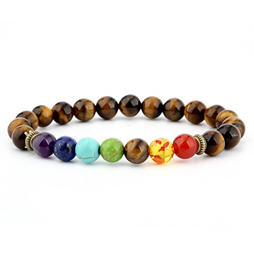 AMind4U 6PCS Chakra Bracelet for Women Men 8mm Lava Rock Healing Stones Bracelets Crystal Bracelets Beaded Bracelets for Women Men