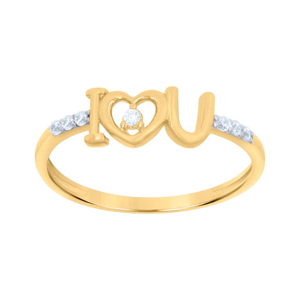 10k Two tone Gold Womens CZ Cubic Zirconia Simulated Diamond I Love U Heart Love Ring Measures 5.6mm Long Jewelry for Women