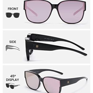 DUCO Fit Over Sunglasses for Men Women Wear Over Glasses Retro Wrap Around Polarized Sun Glasses UV400 Protection (A-Black Frame Revo Pink Lens)