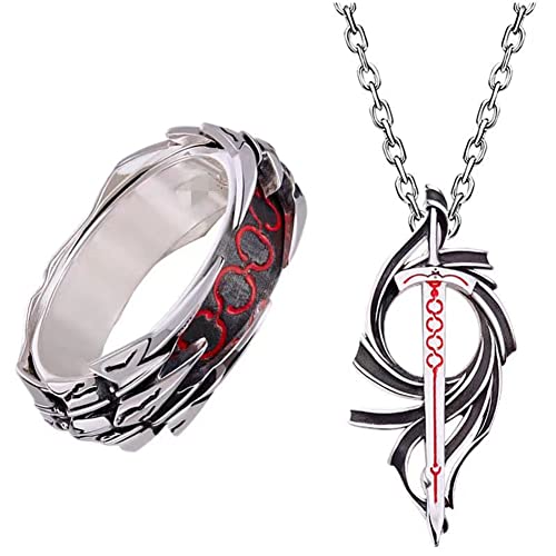 Anime Fate Stay Night Ring Necklace/Ring Black Saber Armour Cosplay Adjustable Opening Jewelry Prop Accessories Christmas Gift Set