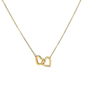 Happy Birthday Alejandra - 18K Yellow Gold Finish Interlocking Hearts Necklace Personalized Name