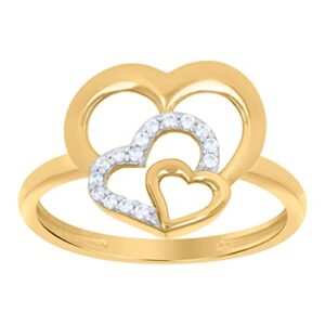 10k two tone gold womens cz cubic zirconia simulated diamond triple love heart ring measures 13mm long jewelry for women