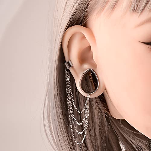 Atomhole 2PCS Teardrop Ear Tunnels Plugs with Chains Hypoallergenic Ear Gauges 316 Stainless Steel Ear Stretcher Expander Piercing Body Jewelry