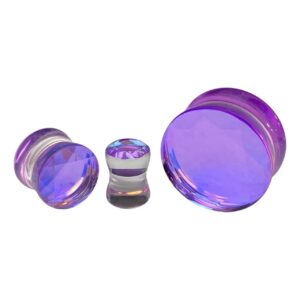 mystic metals body jewelry pair of purple iridescent aurora borealis faceted glass double flare plugs (pg-596) (3/4" (19mm))