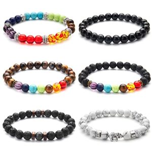 amind4u 6pcs chakra bracelet for women men 8mm lava rock healing stones bracelets crystal bracelets beaded bracelets for women men