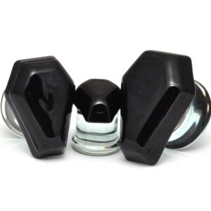 Mystic Metals Body Jewelry Pair of Black Coffin Glass Double Flared Plugs (PG-594) (2g (6mm))