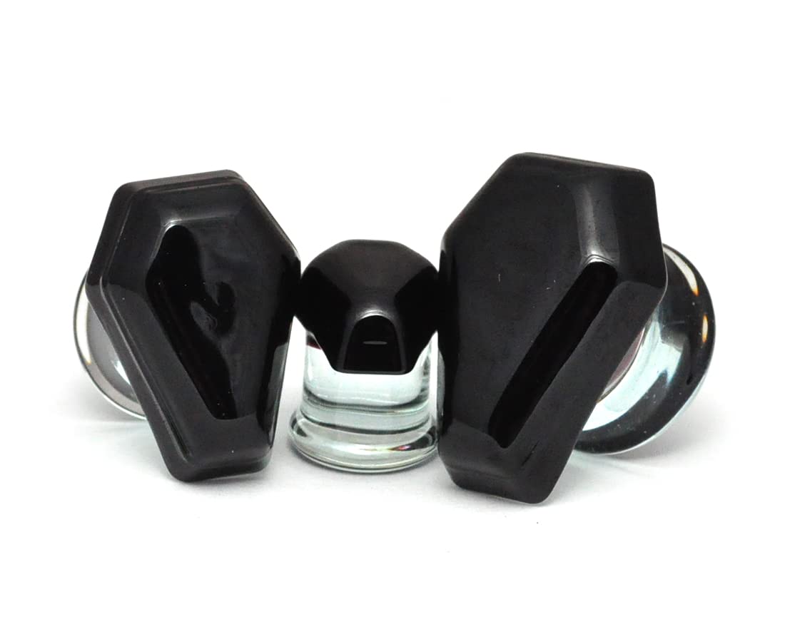 Mystic Metals Body Jewelry Pair of Black Coffin Glass Double Flared Plugs (PG-594) (2g (6mm))