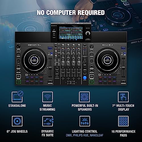 Denon DJ SC LIVE 4 - Standalone DJ Controller, 4-Channel Mixer, Amazon Music Unlimited Streaming, Wi-Fi, Speakers, Serato DJ & Virtual DJ Compatible