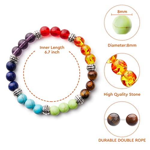 AMind4U 6PCS Chakra Bracelet for Women Men 8mm Lava Rock Healing Stones Bracelets Crystal Bracelets Beaded Bracelets for Women Men