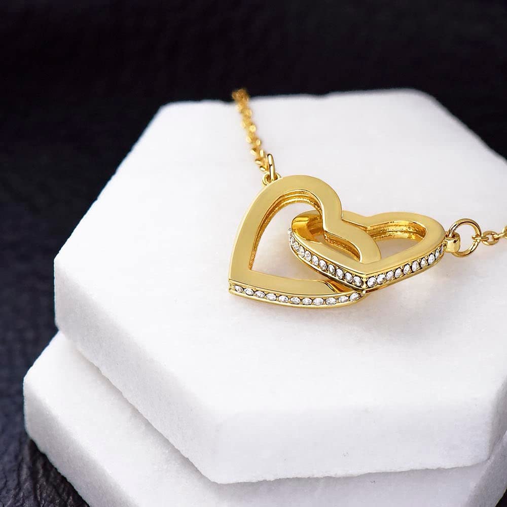 Happy Birthday Alejandra - 18K Yellow Gold Finish Interlocking Hearts Necklace Personalized Name