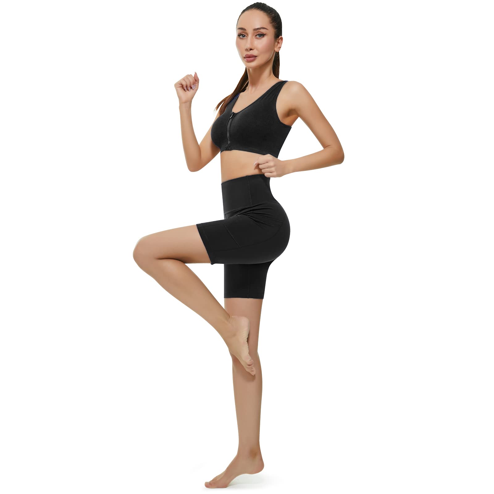 KKB 5''/8'' High Waist Active Wear Shorts Yoga Leggings for Women, Tummy Control Workout Shorts Side Pockets Running Pants (5"-Black, Medium)