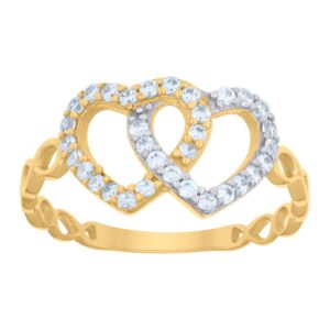 10k Two tone Gold Womens CZ Cubic Zirconia Simulated Diamond Double Love Hearts Ring Measures 9.6mm Long Jewelry for Women