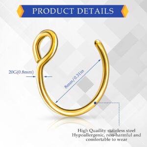 Lusofie 9Pcs Fake Nose Rings，Fake Nose Ring Hoop Stainless Steel Nose Hoop for Faux Lip Septum Nose Ring Set