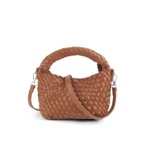 Women Woven Tote Small Crossbody Bag, Weave Quilted Purse Square Shoulder Bag Woven Handbag with Detachable Strap (Brown)