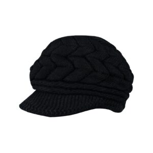 andiker winter knit hat for women, slouchy beanies cap with brim, warm fleece lined women thick hat (black)