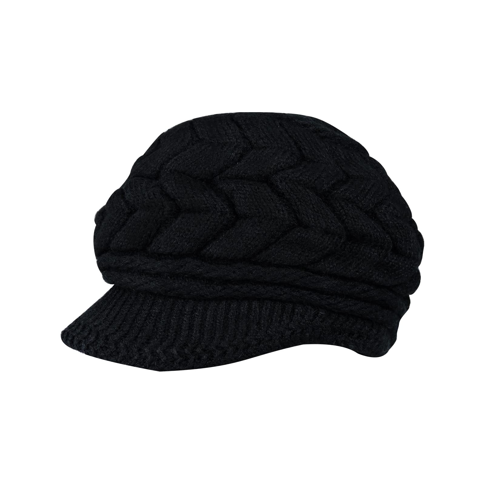 Andiker Winter Knit Hat for Women, Slouchy Beanies Cap with Brim, Warm Fleece Lined Women Thick Hat (Black)