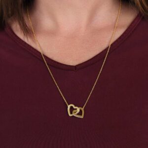 Happy Birthday Alejandra - 18K Yellow Gold Finish Interlocking Hearts Necklace Personalized Name