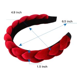 WOVOWOVO Headbands for Women, Non-Slip Soft Solid Thick Wide Solid Color Girls Hair Hoop Velvet Braided Headband's Cute Hair Accessories, Red